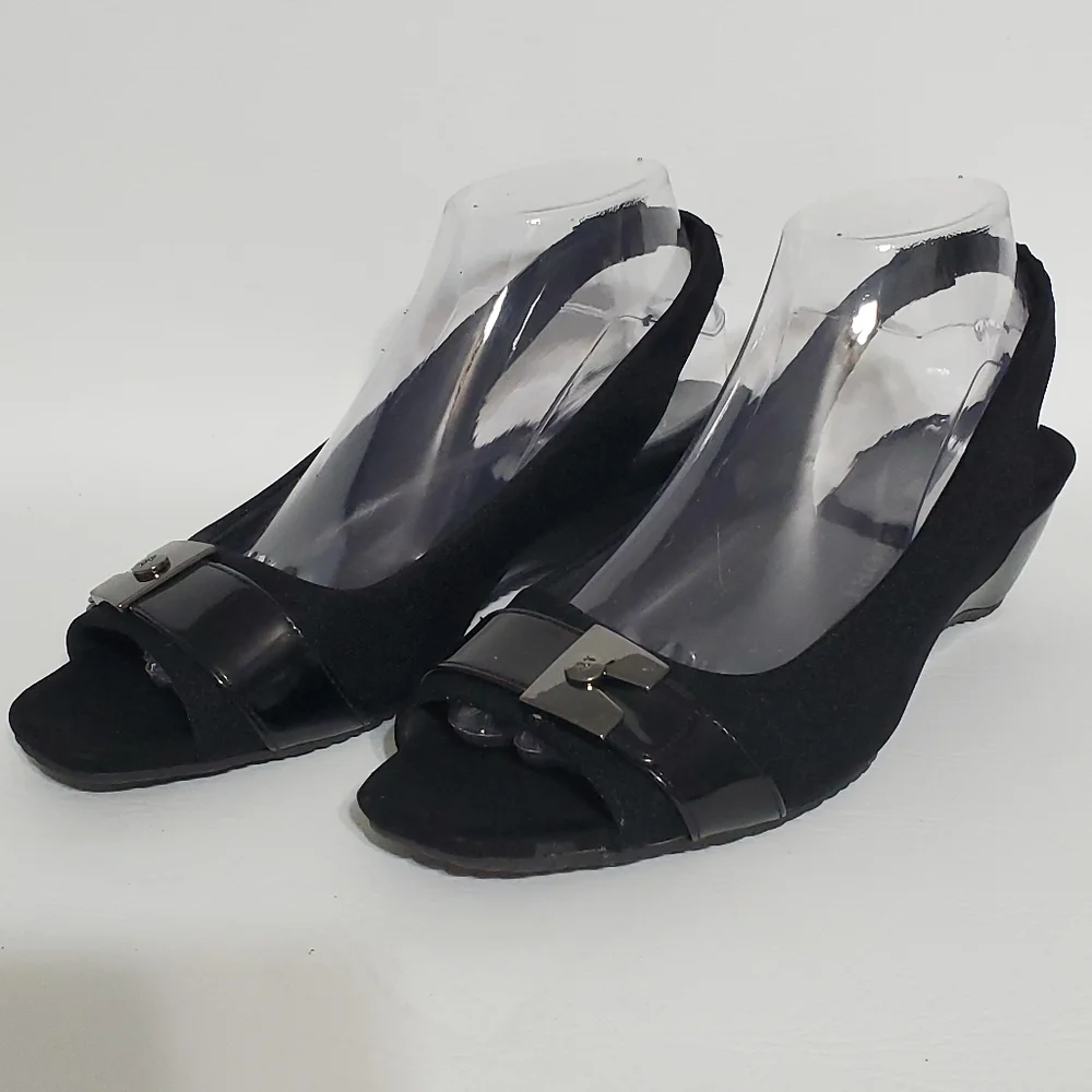 Anne Klein Sport Elegant Black Peep-Toe Slingback Heels Women's Size 8.5